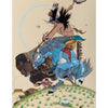A Native American warrior on a blue horse hunts buffalo with a spear, accompanied by a dog on grassy terrain—a scene depicted in the Quincy Tahoma book by Schiffer Publishing, Ltd.