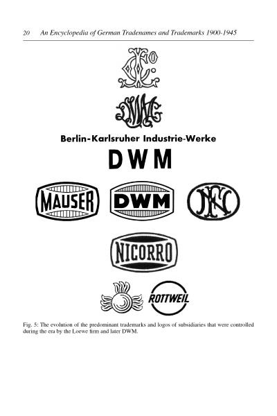 An Encyclopedia of German Tradenames and Trademarks 1900-1945 by Schiffer Publishing, Ltd. showcases historic German logos and trademarks—ideal for collectors of German small arms and WWII militaria.