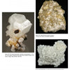 A page from Schiffer Publishing, Ltd.'s "Collector's Guide to the Feldspar Group" displays three labeled photos of orthoclase in different forms: clear twinned crystals, pale yellowish, and white needle-like crystals for mineral collectors.