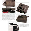 A collage of five photos shows "Collecting Fluorescent Minerals" by Schiffer Publishing, Ltd., featuring a vintage black ultraviolet lamp with controls, handle, and power cord—perfect for mineral exploration—viewed from multiple angles.