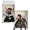 Two models showcase elaborate sci-fi insect-inspired looks from *Emerging Fashion Designers* by Schiffer Publishing, Ltd., featuring black, red, and metallic details—one image highlights dramatic poses, the other focuses on intricate outfit details.