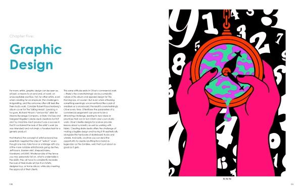 Two pink hands hold a colorful compass with a swirling pattern on a black background scattered with white numbers, evoking Oliver Hibert's neo-psychedelic art. On the left, "Eye See You" by Schiffer Publishing, Ltd. introduces graphic design.