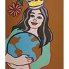 A cartoon woman with long brown hair holds a globe, wearing a yellow crown and flower, smiling. The text "Queen of Earth" appears below on a brown background. Product: Hip Chick Tarot by Schiffer Publishing, Ltd.