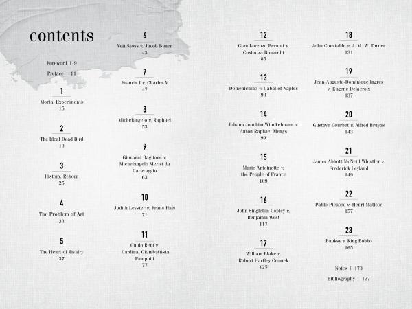 The Bad Blood table of contents features a light gray background and two-column layout, listing sections like Medical Experiments, The Dead Dead Bird, Disorientation, artist relationships, and more with page numbers. Published by Schiffer Publishing, Ltd.