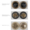 Schiffer Publishing, Ltd.'s Bridle Rosettes feature two rows of raised horse head designs: top row black with gold trim, middle black with silver trim, and bottom ivory with gold—ideal for horse collectibles.