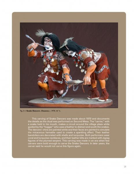 The Hopi Kachinas figurine by Schiffer Publishing, Ltd. features two detailed Snake Dancers in traditional attire and face paint, adorned with feathers and ornaments, posed dynamically with ceremonial objects against a neutral background.