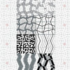Geometric Ornament in Architecture, Art, and Design by Schiffer Publishing, Ltd. features six rectangular sections with unique abstract black-and-gray line patterns over a subtle triangular grid, each section marked by small circled numbers.