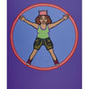 An illustrated woman in a pink hat, green tank top and shorts, and red shoes stands in a red circle on blue. “Wheel” appears below—part of the vibrant Hip Chick Tarot deck by Schiffer Publishing, Ltd.