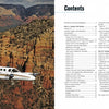 A Twin Cessna flies above red rock canyons under a blue sky. Beside the photo, a table of contents from Schiffer Publishing, Ltd.'s general aviation manual displays its sections and chapters.