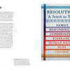A two-page spread in 50 Contemporary Women Artists by Schiffer Publishing, Ltd. features text on Judy Chicago and her colorful tapestry Resolutions: A Stitch in Time, woven with words like Family, Responsibility, and Conservation.