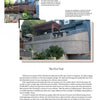 Sculpting Hillsides with Decorative Concrete by Schiffer Publishing, Ltd. showcases a two-level backyard with a tall concrete retaining wall, a wooden pergola, lush landscaping, and insets of curved stairs, construction progress, and the finished blue house.