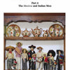 A wooden shelf displays Mexican Popular Art ceramic dishes with floral motifs on top, and Schiffer Publishing, Ltd. Old Mexico dolls in traditional outfits—hats and instruments included—exuding Mexican folk art spirit below.