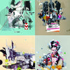 ARTtitude by Schiffer Publishing, Ltd. is a collage of four abstract artworks combining photos, geometric shapes, and mixed media in vibrant colors, featuring people, architecture, and contemporary graphic arts on diverse backgrounds.
