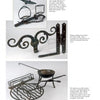A page from Everyday Artifacts by Schiffer Publishing, Ltd. shows four photos—antique iron stirrups and spurs, decorative hinges, a kitchen spit with rack, and a tripod cauldron—highlighting skilled historic craftsmanship and daily life antiques.