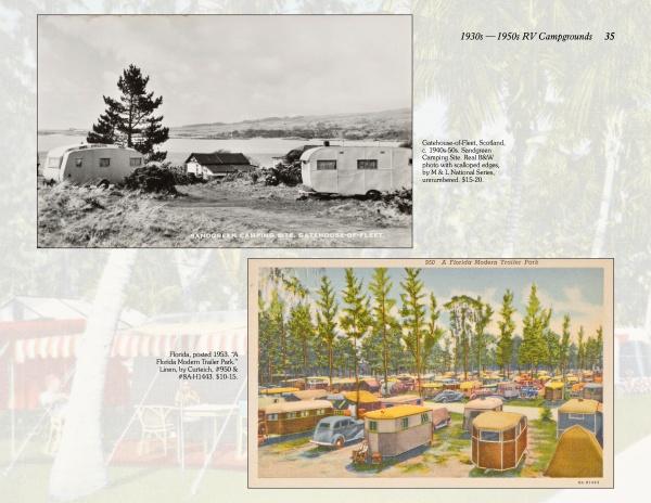 Discover vintage RV history with "Pictorial Guide to RVing" by Schiffer Publishing, Ltd.—featuring classic images, from a black-and-white Scottish lakeside scene to a colorful 1950s Florida trailer park postcard—ideal for collectors and history buffs.