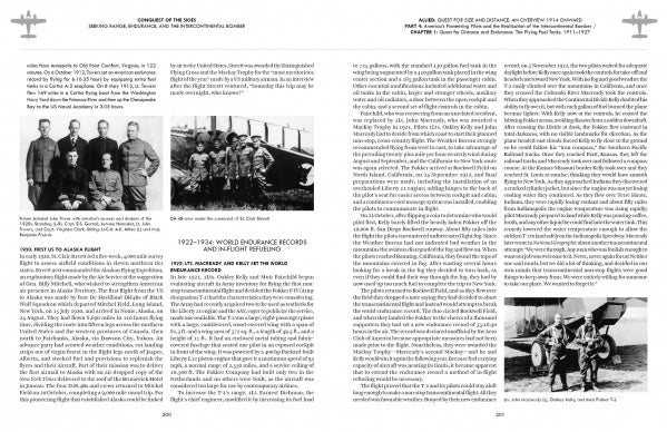 Conquest of the Skies by Schiffer Publishing, Ltd. features a black and white book spread with two text pages and three historic aviation photos—military aircraft, pilots in uniform, and a biplane—ideal for aviation history enthusiasts.