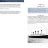 A black-and-white photo of the RMS Titanic at sea appears under a timeline (1912–1929) detailing maritime regulation changes; opposite, sources and chapter details from Maritime Casualties by Schiffer Publishing, Ltd. are listed.