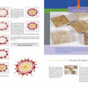 Two pages from "Wax on Crafts Holiday Projects" by Schiffer Publishing, Ltd.: the left page gives illustrated steps for painting flowers with wax art, while the right offers photos and tips for decorating square tiles.