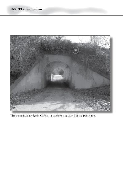 Black-and-white photo of Virginia's legendary Bunnyman Bridge, with vines and a glowing blue orb at the tunnel, from Haunted Virginia by Schiffer Publishing, Ltd.
