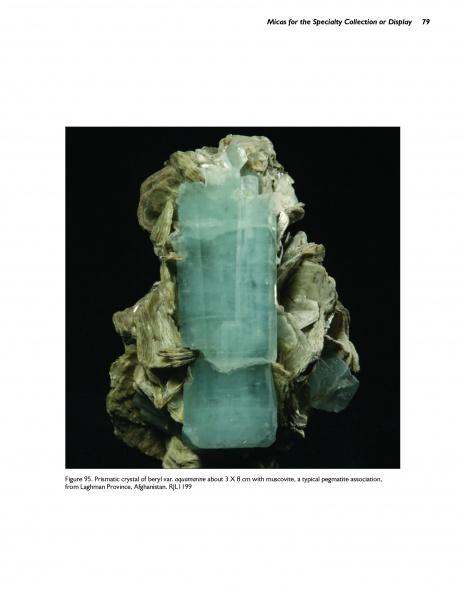 Discover mica minerals in "Collector's Guide to the Mica Group" by Schiffer Publishing, Ltd.—explore shimmering specimens like prismatic blue-green beryl from Laghman Province, Afghanistan.