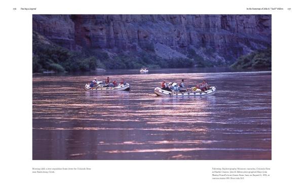 Three inflatable rafts drift along the calm Colorado River at sunset, canyon walls aglow, as captured in "In the Chasms of Water, Stone, and Light" from Schiffer Publishing, Ltd.—a serene Grand Canyon scene.
