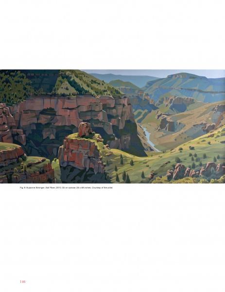 Painted Landscapes by Schiffer Publishing, Ltd. captures scenic canyon vistas with rocky cliffs, green hills, and a winding river beneath a clear sky, reflecting the natural beauty and rugged terrain of American landscapes.
