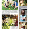 A collage for Kinder Gardens by Schiffer Publishing, Ltd. shows kids gardening, studying leaves, drawing, and holding a caterpillar; a smiling mascot joins in. Text sparks curiosity about what’s eating the plants.