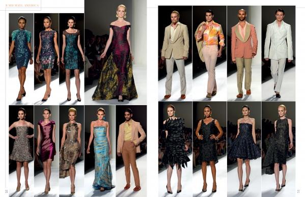 The SFP LookBook: Mercedes-Benz Fashion Week Spring 2014 Collections by Schiffer Publishing, Ltd. showcases diverse models in colorful eveningwear and suits, highlighting standout looks and fashion trends on the runway.