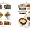 A two-page spread from "China Horse Marine" by Schiffer Publishing, Ltd. showcases historic U.S. Marine Corps hats and badges: fur hats and close-ups on the left; China Marines’ white hats, hat bands, and a bronze insignia on the right.