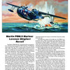 A vintage illustration from "Box Top Air Power" by Schiffer Publishing, Ltd. shows a Martin PBM-5 Mariner seaplane in classic U.S. Navy livery flying above the water, capturing the spirit of historic aviation art.
