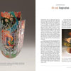 A two-page magazine spread from Schiffer Publishing, Ltd.’s "Intersection": left page displays a vibrant, swirling glass sculpture; right page has the article “Art and Inspiration” with two images from Beatrice Wood Center for the Arts.