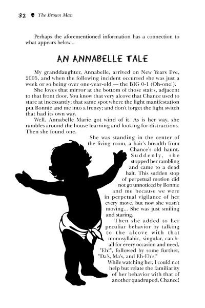 A black silhouette of a child with outstretched arms appears on the book page titled An Annabelle Tale from "Supernatural Pittsburgh and Its Suburbs" by Schiffer Publishing, Ltd., evoking the mysterious charm of classic Pittsburgh ghost stories.