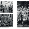 Four black-and-white photos from "Black and Field Gray Uniforms of Himmler's SS" by Schiffer Publishing, Ltd. depict WWII-era officers and soldiers in Waffen-SS uniforms, posing in groups outdoors or before buildings, some with hats and armbands.