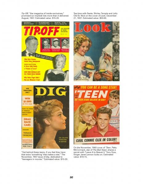 The book "Postwar Pop" by Schiffer Publishing, Ltd. showcases four vintage magazine covers with captions and estimated values, offering a colorful glimpse into the vibrant history of American popular culture.