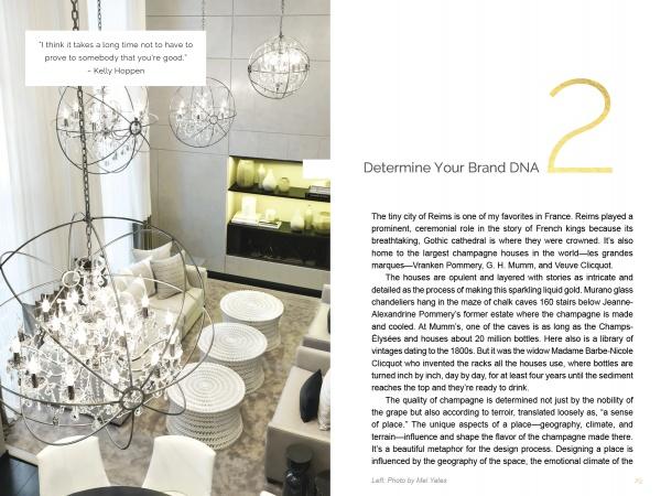 A modern interior with spherical chandeliers brightens a dining space in Reims, France. "Branding + Interior Design" by Schiffer Publishing, Ltd. shares Kelly Hoppen’s value insights—ideal for interior design firms and home goods brands.