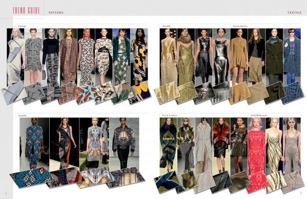 The SFP LookBook: Mercedes-Benz Fashion Week Fall/Winter 2014 Collections by Schiffer Publishing, Ltd. presents a collage-style trend guide with runway models, showcasing fabric swatches, garment styles, and diverse colors from the season.