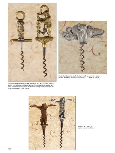Schiffer Publishing, Ltd.'s Figural Corkscrews display four ornate metal designs, each featuring an animal—bear, fox, stag, and boar—with decorative handles creatively crafted above the spiral shafts.