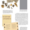 A collage featuring Monet jewelry monogram plates, a trinket plaque illustration, a yellowed catalog page for Monet monograms, and typewritten text on the history of monogrammed accessories from Schiffer Publishing, Ltd.