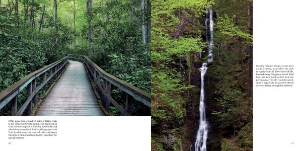 Experience the scenic beauty of Delaware Water Gap National Recreation Area from Schiffer Publishing, Ltd., where a wooden boardwalk meanders through lush forest beside a tall waterfall cascading down a rocky, tree-lined cliff.