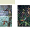 The "Reptiles & Amphibians in Contemporary Art" book by Schiffer Publishing, Ltd. features a two-page spread with four reptile wildlife illustrations: three small images and text on the left, plus one large vertical image on the right.