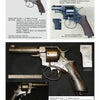 A collage of Webley Solid Frame Revolvers by Schiffer Publishing, Ltd., featuring close-ups of serial numbers, engravings, and descriptive labels with historical insights for collectors and enthusiasts.