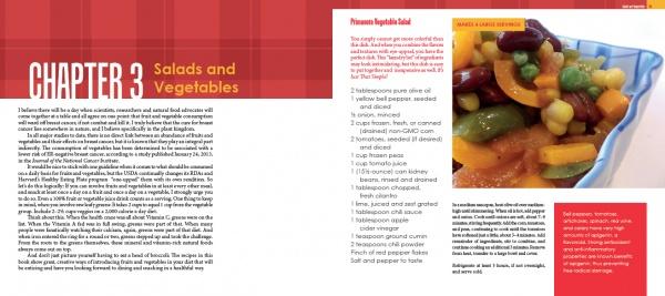 A cookbook spread from Schiffer Publishing, Ltd.’s Refreshed features healthy recipes by Jim Bailey, with text on the left and a Pleasant Vegetable Salad recipe beside a vibrant bowl of mixed beans, corn, and peppers.