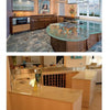 Two modern kitchens—one with a curved countertop island and city views; the other with light wood cabinets and a wine rack—illustrate styles explored in "The Countertop Book" by Schiffer Publishing, Ltd.