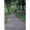A person sits on a curved sidewalk made with Schiffer Publishing, Ltd.’s Paving with Pervious Concrete, surrounded by green grass and trees in a Knoxville, Tennessee park.