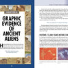 A spread from "Aliens Among Us" by Schiffer Publishing, Ltd. shows ancient artwork and carvings of human and non-human figures—possible alien evidence. The right page features text and cave paintings of humans and animals.