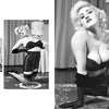 A woman with platinum blonde hair poses in vintage lingerie in a retro room, evoking classic pinup style, as featured in "Retro Glamour Photography of Mark Anthony Lacy" by Schiffer Publishing, Ltd.
