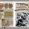 A two-page spread in American Submachine Guns, 1919–1950 by Schiffer Publishing, Ltd. displays WWII military gear—magazine pouches, slings, the Thompson submachine gun—with detailed text and B&W photos of soldiers in action.