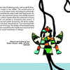 Inspired by Knifewing & Rainbow Man in Zuni Jewelry by Schiffer Publishing, Ltd., this 1940s bolo tie features a colorful bird mosaic inlay with green, orange, turquoise, and mother-of-pearl on a black cord with hanging tips.