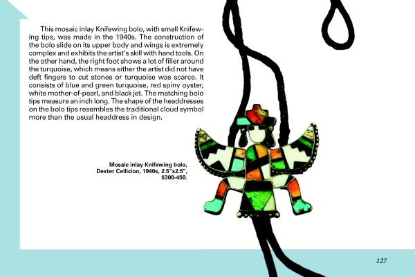 Inspired by Knifewing & Rainbow Man in Zuni Jewelry by Schiffer Publishing, Ltd., this 1940s bolo tie features a colorful bird mosaic inlay with green, orange, turquoise, and mother-of-pearl on a black cord with hanging tips.