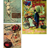 Seed Art by Schiffer Publishing, Ltd. showcases three vintage seed catalog covers with striking illustrations: a starry-toga-clad woman, a couple at a market stall, and vibrant art of tomatoes, flowers, and vegetables, all with decorative, colorful text.